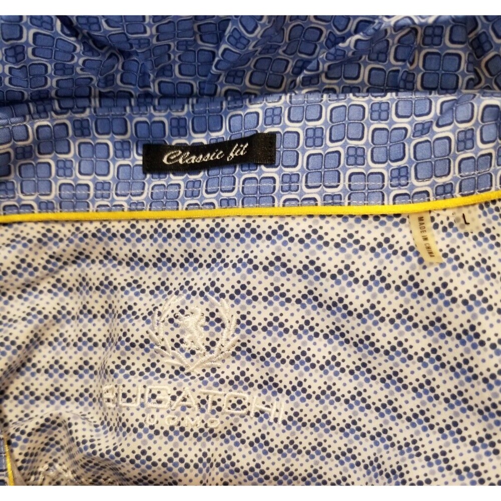 Bugatchi Uomo Men's Shirt Short Sleeve Blue Geometric Classic Fit Size Large - Picture 5 of 6